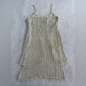 Ralph Lauren Crochet Knit Beige Maxi Slip Dress